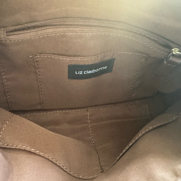 Liz Claiborne Tan Brown Faux Leather Woven Shoulder Bag Tassle - Picture 5 of 8